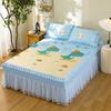 Summer Bed Skirt Ice Silk Summer Mat Water Machine Washable Folding Bed Cover Single Double Air Conditioning Soft Mat Three-Piece Set