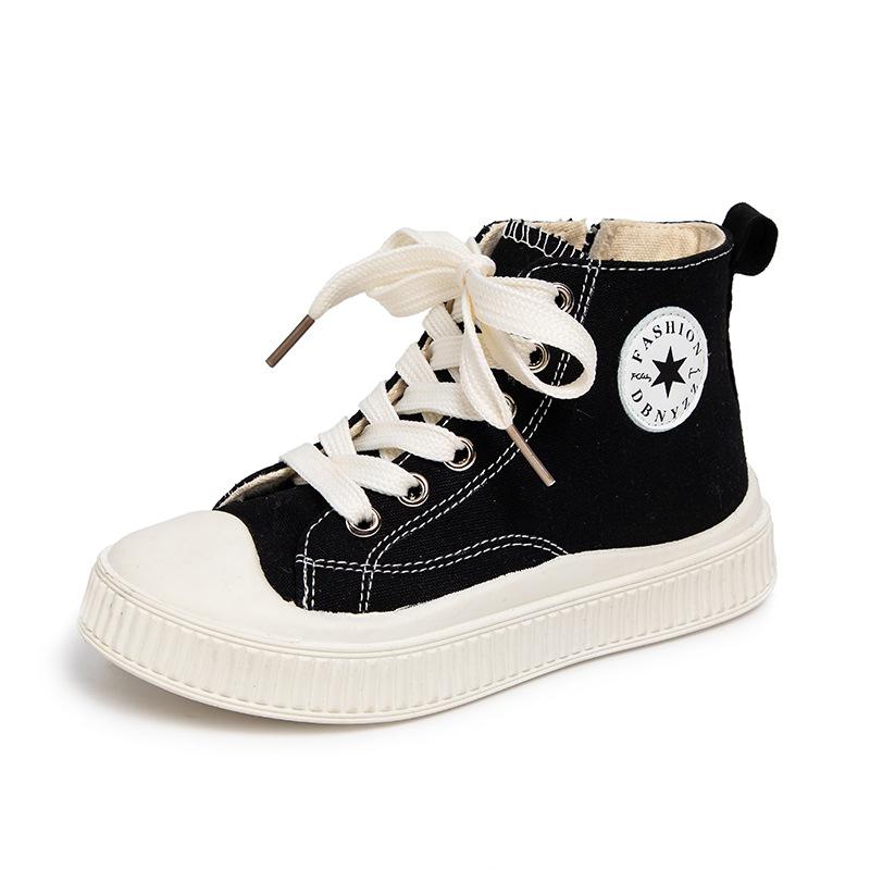 

Детская средняя белая обувь прилив девочки боковая молния обувь на платформе четыре сезона однотонная мягкая подошва мальчики повседневная парусиновая обувь 31 yards inner length 18.7CM