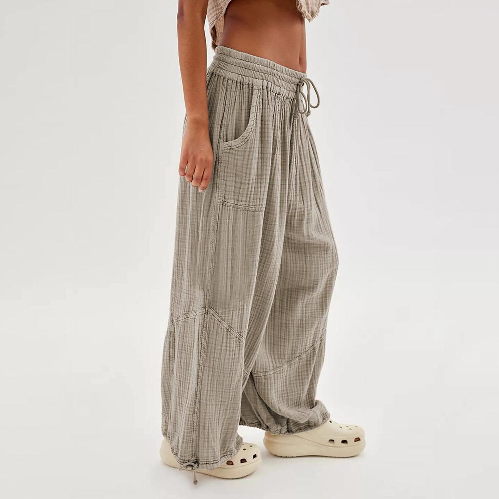 2023 Bestselling Women's Casual Solid Tie-Up Wide Leg Pants with Pockets