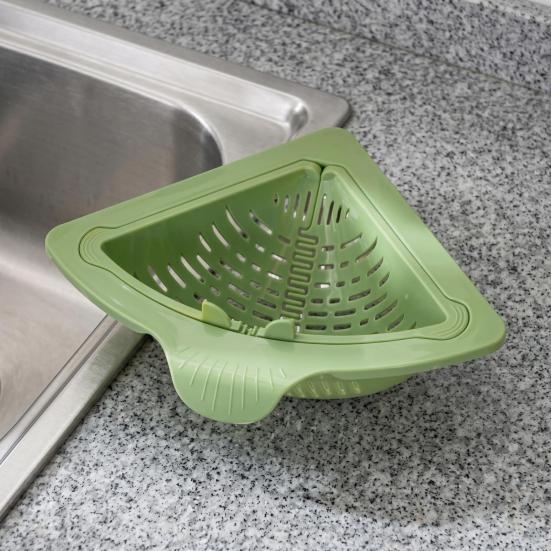 2 Peças Peneira Magnética Triangular para Ralo de Pia, Filtro de Resíduos de Alimentos para Cozinha com Fundo de Rosca, Suporte de Esponja à Prova de Ferrugem, Organizador de Canto de Pia, Casa