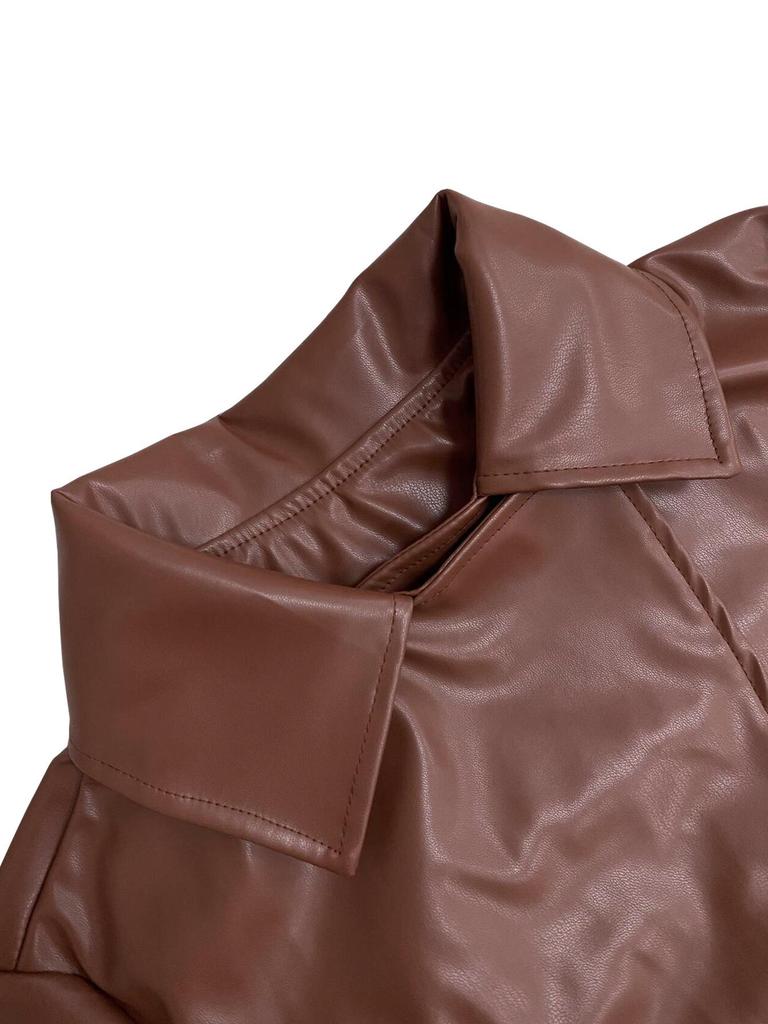 LD2271 Women's Autumn/Winter Long Leather Lapel Cardigan - Buttoned, Warm, Trendy Streetwear Jacket