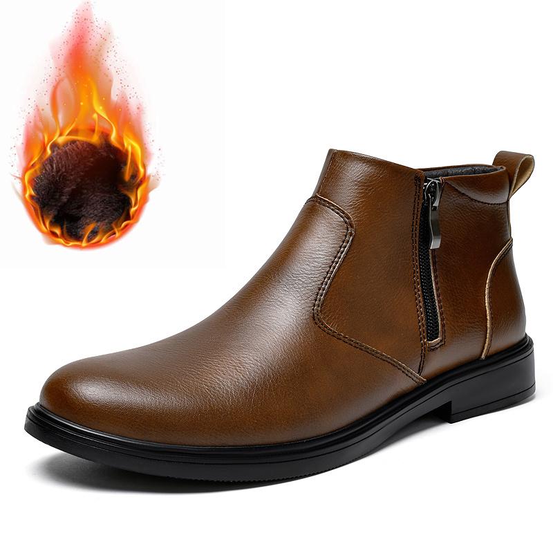 Fashion Trendy Men Leather Boots Quality Side Zipper Autumn and Winter Business Office Chelsea Boots Non Slip Sole Walking Driving Boots
