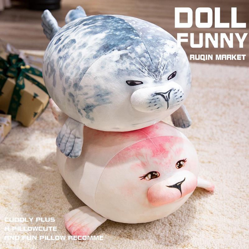 Sale 3D Novelty Throw Pillow Cute Real Life Blue Pink Couple Sea Lion Plush Toy Soft Seal Plush Stuffed Plush Party Pillow