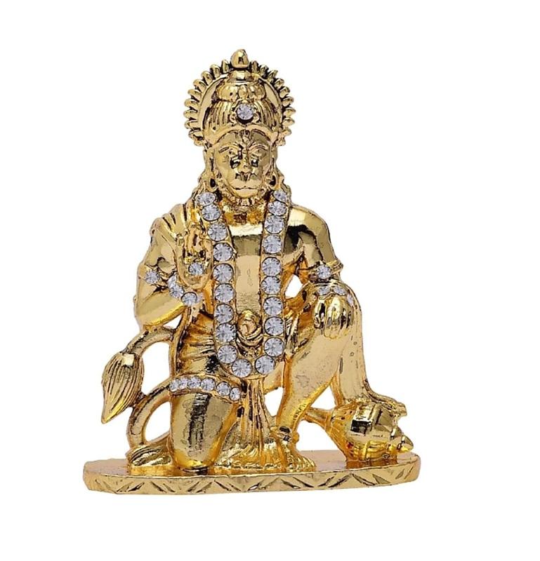 

TreegoArt Gold Plated with Stone Hanuman Idol for Home Temple and Car Dashboard Bajrangbali Statue - 4 Inches Height золотистый