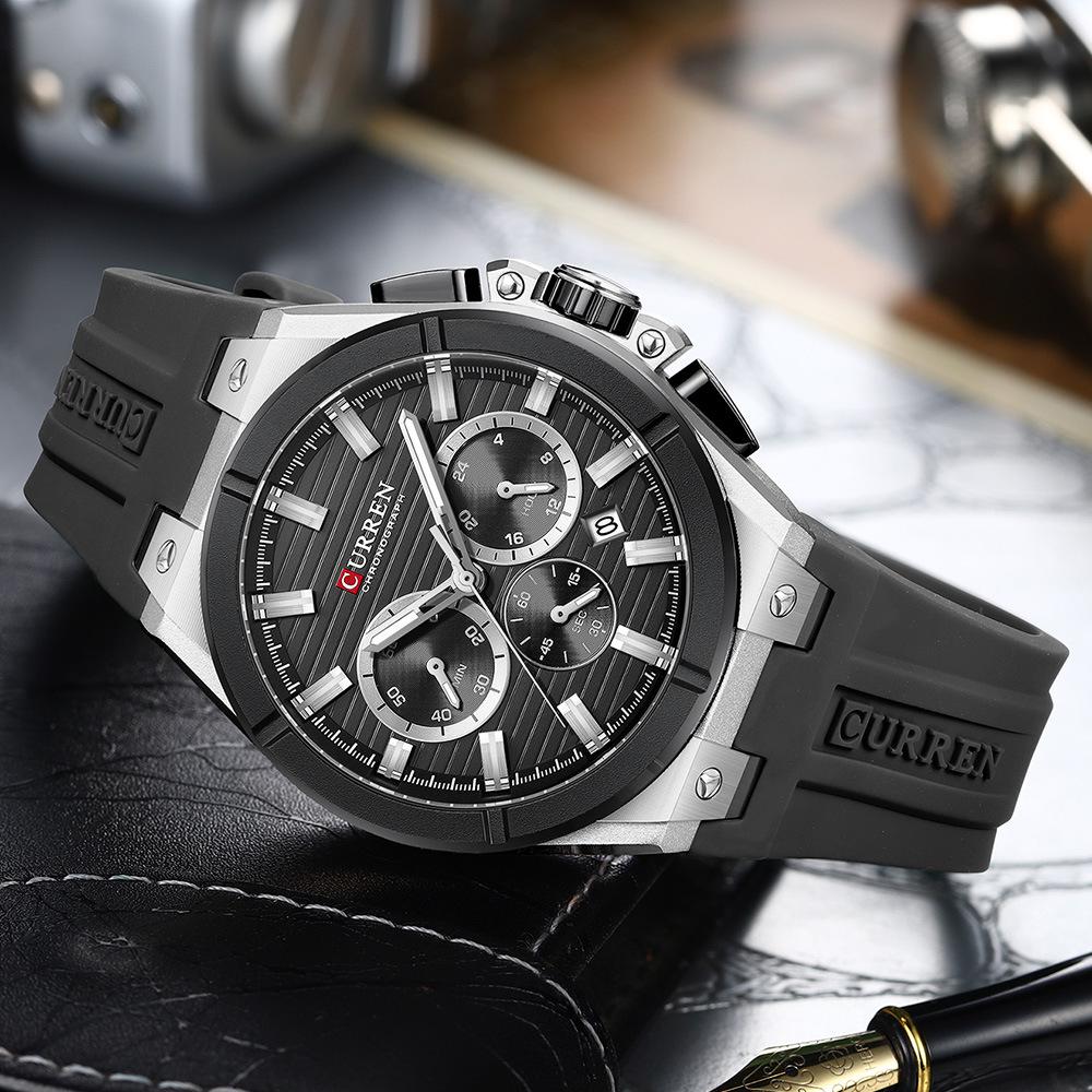 CURREN 8487 Men's Six-Hand Chronograph Quartz Sport Watch with Rubber Strap