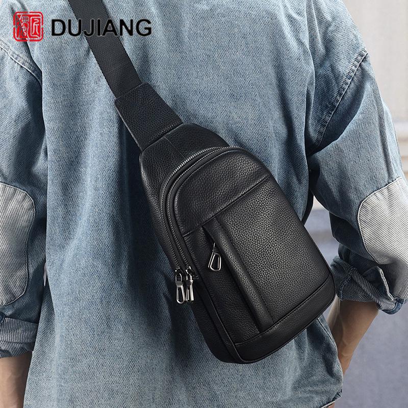 2024 New Men's Genuine Leather Crossbody Chest Bag: Large Capacity, Top Layer Cowhide for Outdoor Travel