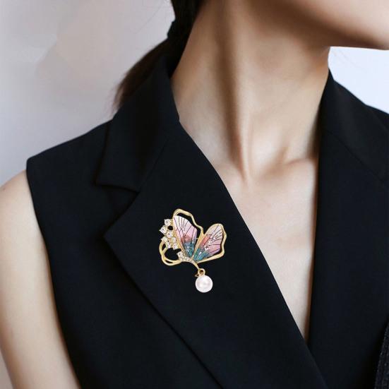 Broche Femme Forme Papillon Faux Sac Perle Acier Inoxydable Antidérapant Strass Col Manteau Chapeau Écharpe