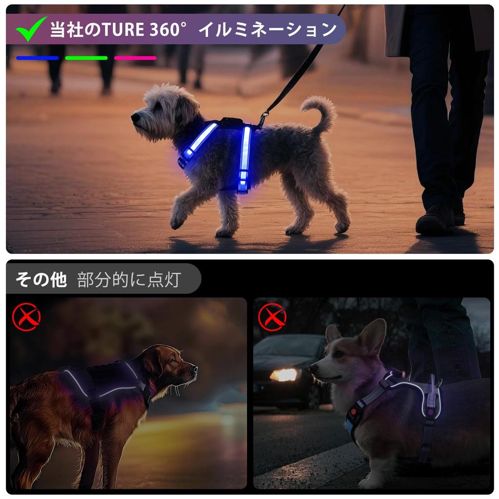 KOSKILL Illuminated Dog Harness for Small and Rechargeable LED Pet Harness with RGB Changing Reflective and Adjustable for Nighttime Traffic and