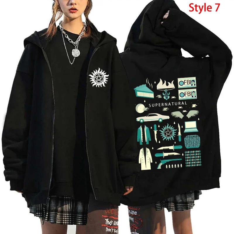 Mode Unisex Herfst Winterjas Supernatural Print Rits Hoodie Casual Lange Mouw Tops Vrouwen Mannen Harajuku Rits Sweatshirt