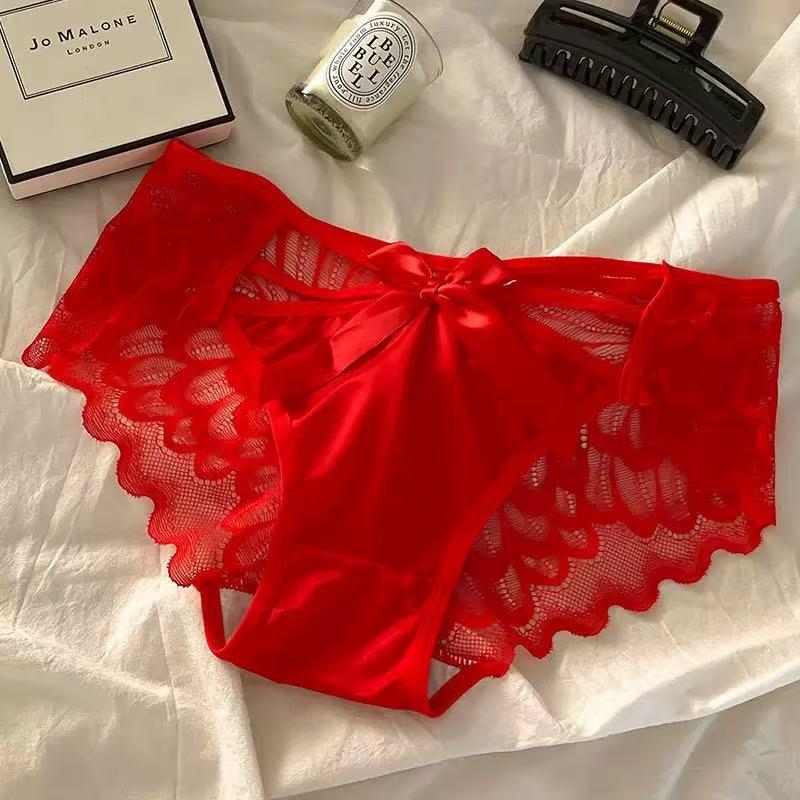Japanese-Style Lace Bow Low-Waist Breathable Cotton Panties for Women