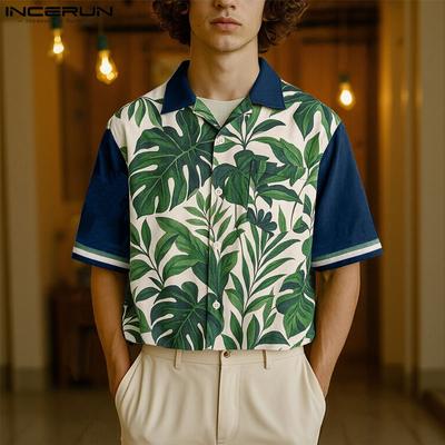 Чоловічі вільні сорочки з коротким рукавом, з принтом, на ґудзиках, повсякденні, гавайські