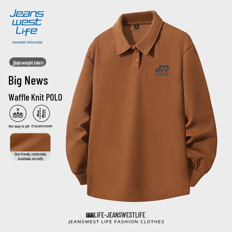 Jeanswest Men s Waffle Knit Long Sleeve Polo Shirt M