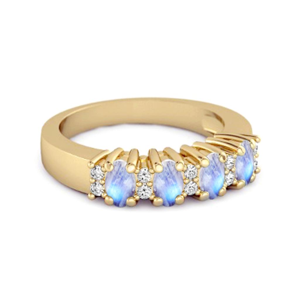 Moonstone Oval Half Eternity Ring - 925 Sterling Silver Gold Vermeil