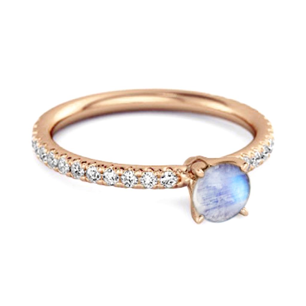 Mondstein Runder Solitärring - 925 Sterlingsilber Roségold-Vermeil