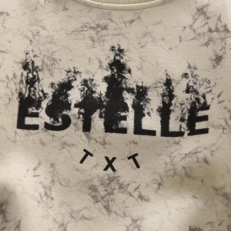 2025 Boys' Tie-Dye Sweatshirt & Crossbody Bag Set - Long Sleeve, Round Neck, Korean Style Two-Piece for Autumn & Spring