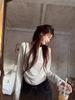 Women's White Lace Patchwork Sailboat Embroidered Long Sleeve T-shirt - Korean Style Early Autumn Versatile Top