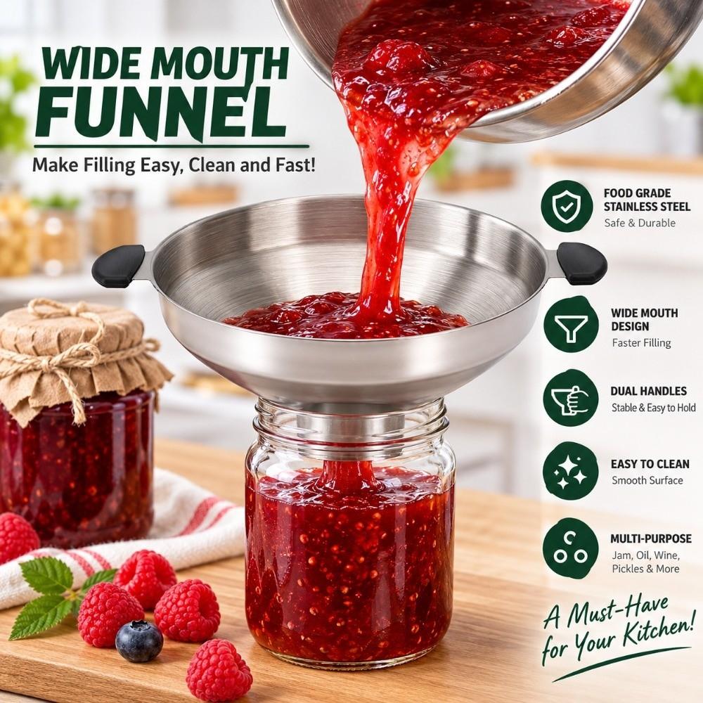 Stainless Steel Wide Mouth Funnel Dual Handles Kitchen Funnel Durable Canning Funnel  Kitchen