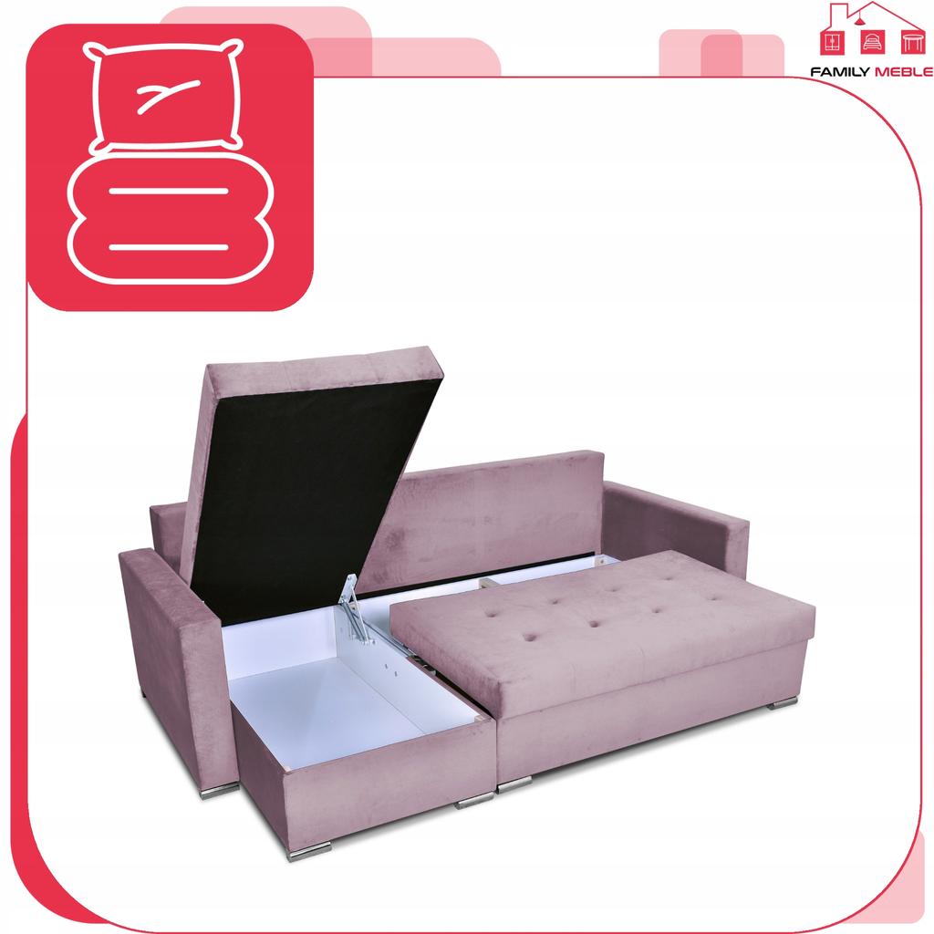 Varius Corner Sofa Bed with Sleeping Function Family Furniture Cornea Lilac Pink