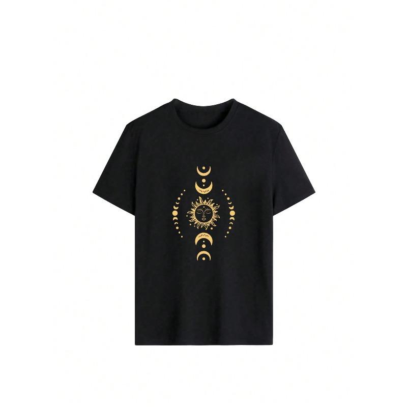 Damen Sommer Sonne & Mond Grafikdruck T-Shirt Rundhalsausschnitt Kurze Ärmel Lockerer Schnitt Lässig Vielseitig Alltags-Oberteil