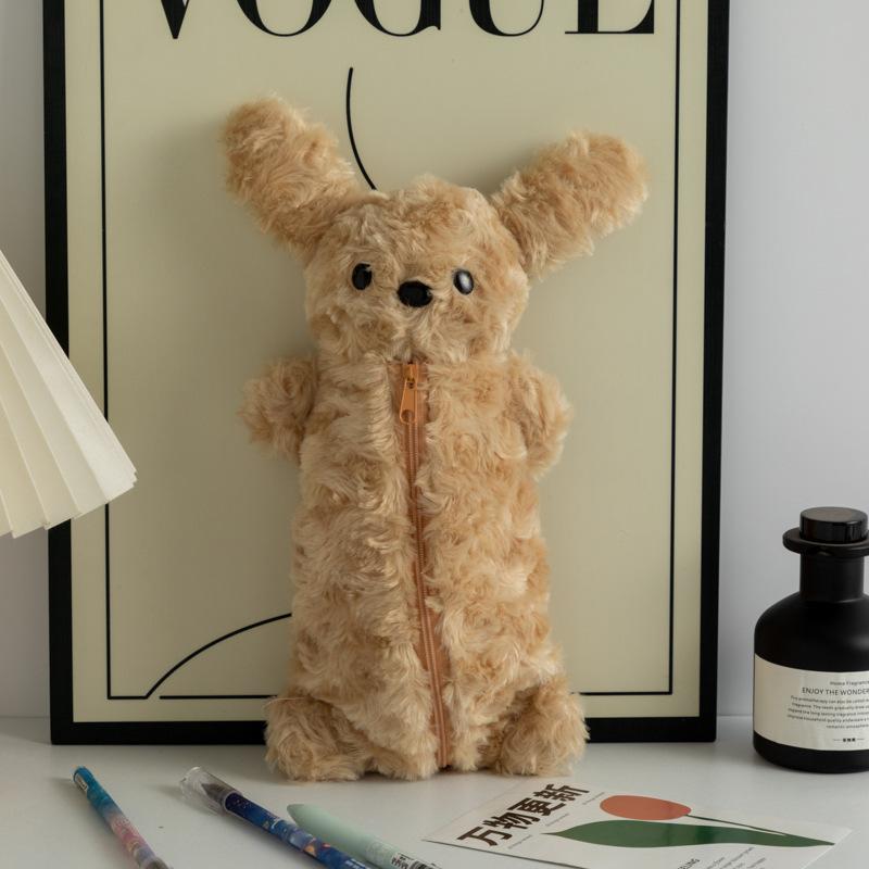 Plush Dog Pencil Pouch Cute Soft Pencil Case for Kids School Stationery Bag