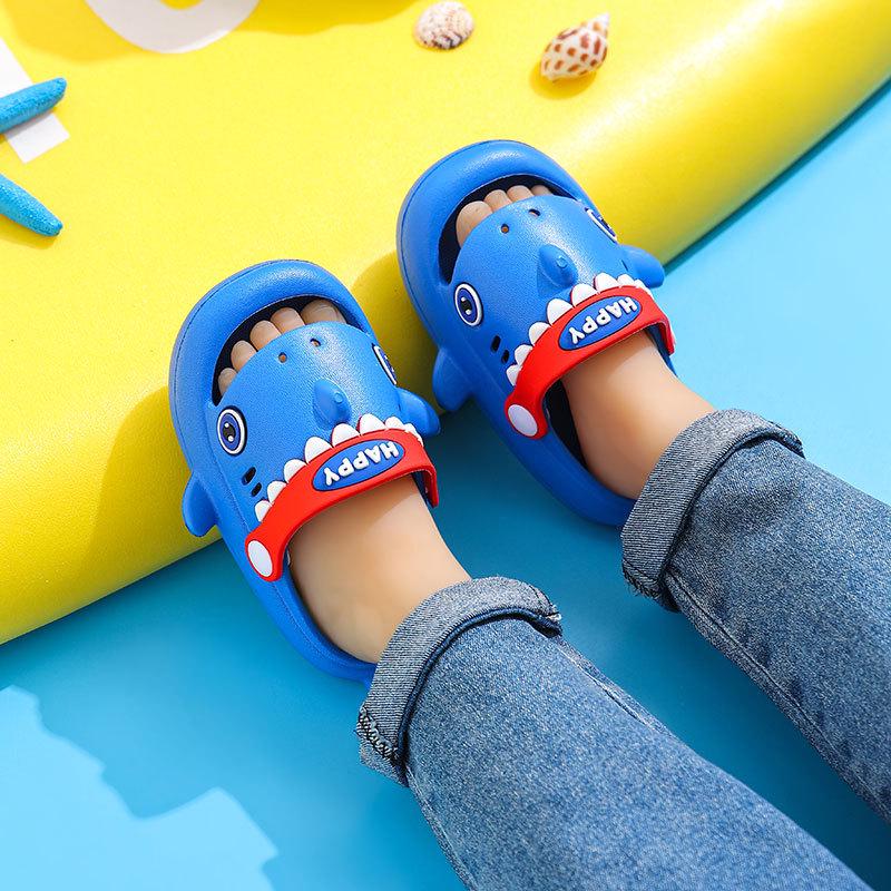 Shark EVA Perforated Summer Sandals for Kids - Non-slip Cartoon Indoor Slippers for Boys and Girls.