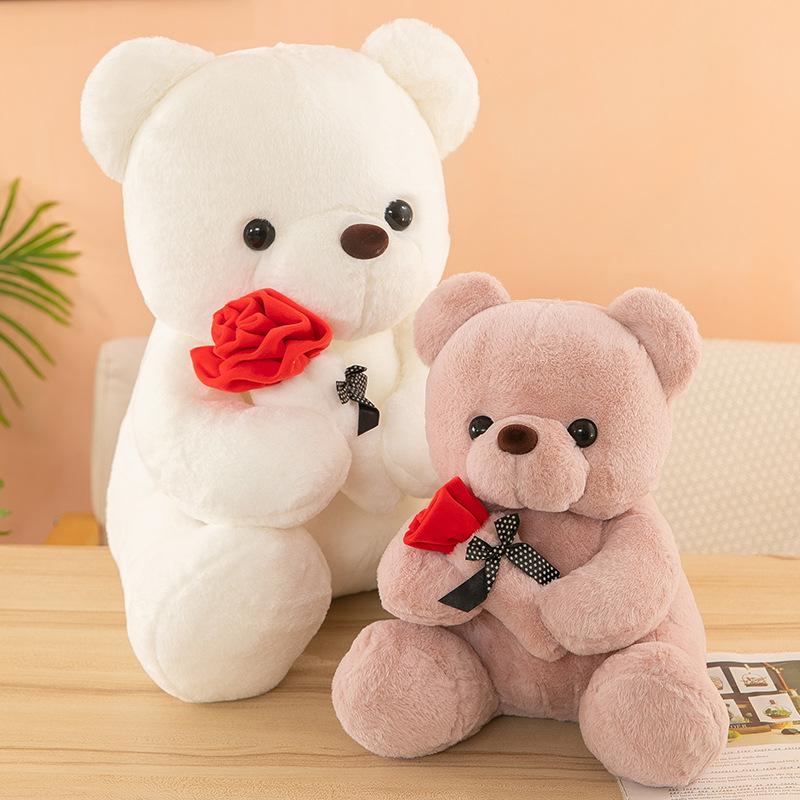 Holding A Rose Bear Doll Valentine'S Day Confession Gift Bouquet Rose Bear Doll Decoration Gift Store Purchase