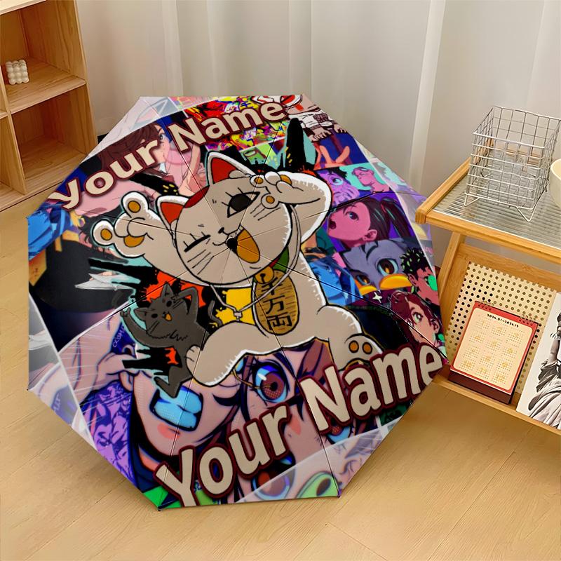 Custom Text Automatic 8 Bone Umbrella, Portable Sun Rain Protection UmbrellaDandadan