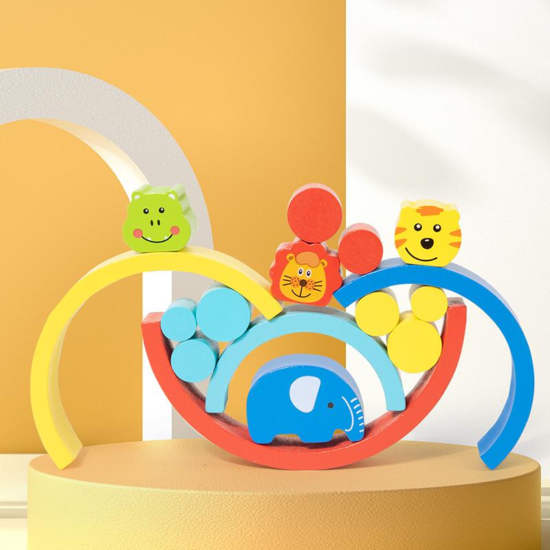 New Baby Wooden Building Block Rainbow Balance Puzzle Blocks Cute Animal Early Educational Montessori Toys Baby Teether Gifts
