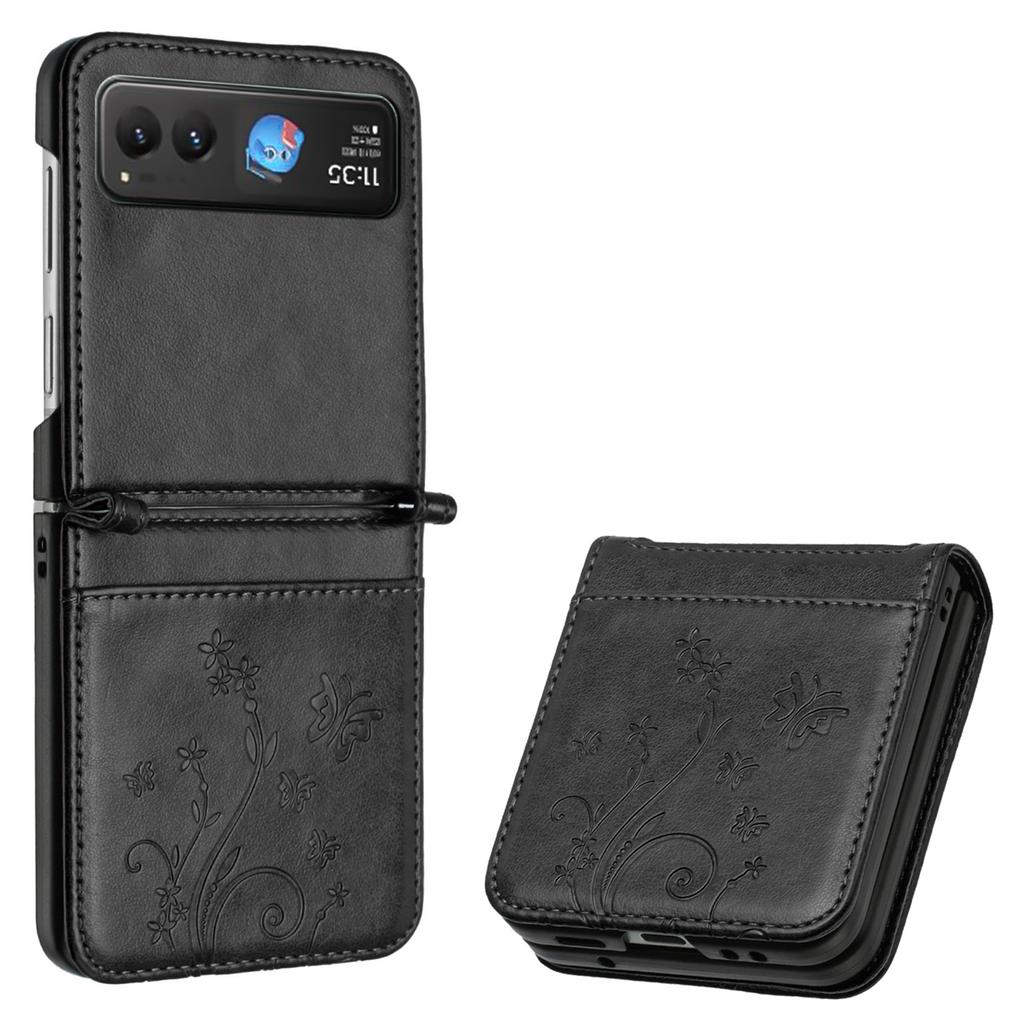 Für Motorola Razr 40 5G Hülle Leder Handyhülle mit Kartenhalter mit Blumenprägung