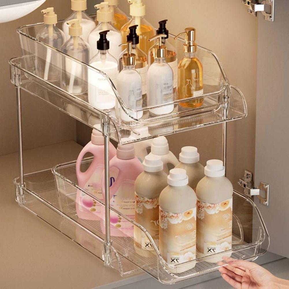 2/3 Layer Bathroom Organizer Clear Kitchen Storage Tray Multifunctional Cosmetic Storage Rack Home
