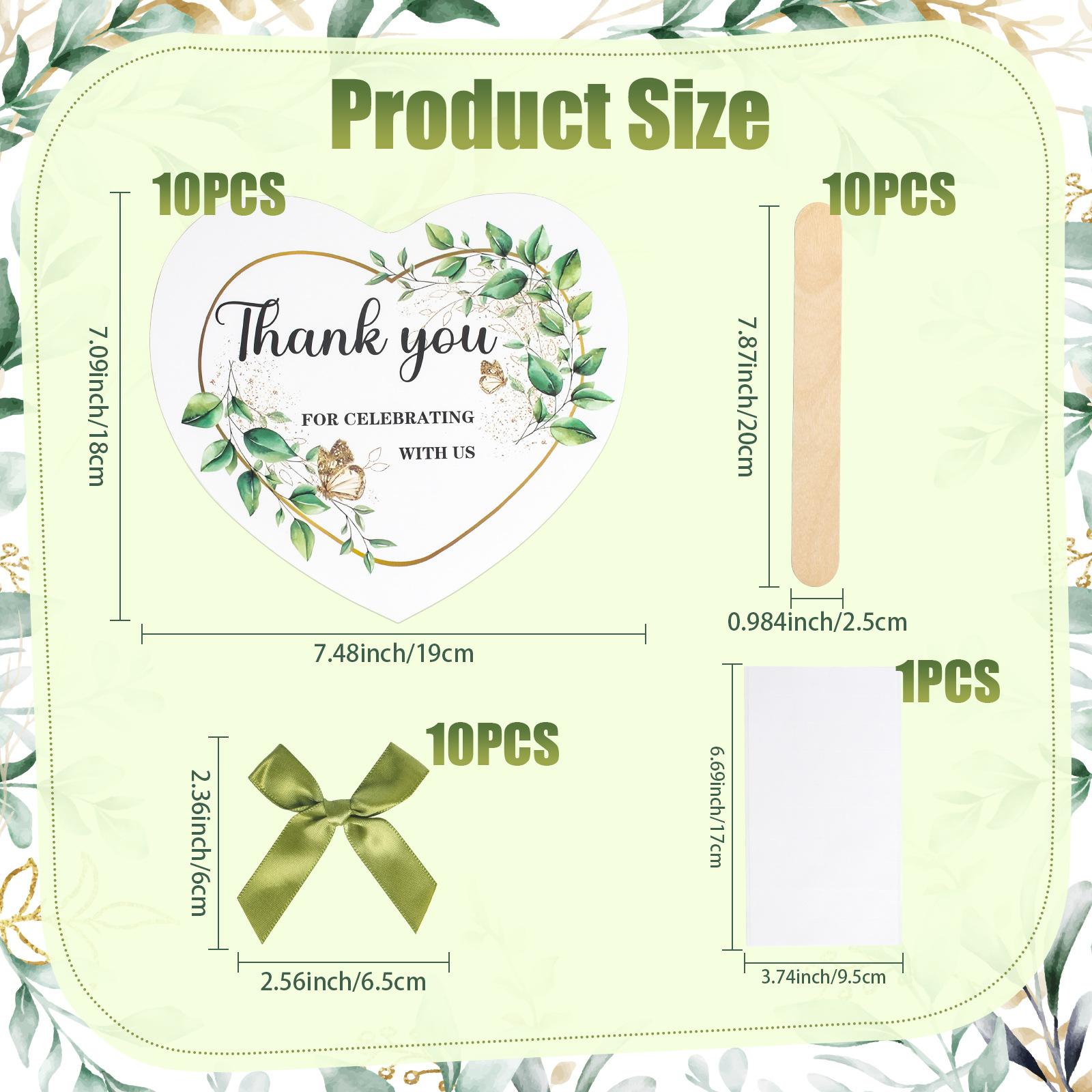 

10 шт. Зеленые бумажные ручные веера для свадебных гостей, декор для церемонии на открытом воздухе, подарок для девичника