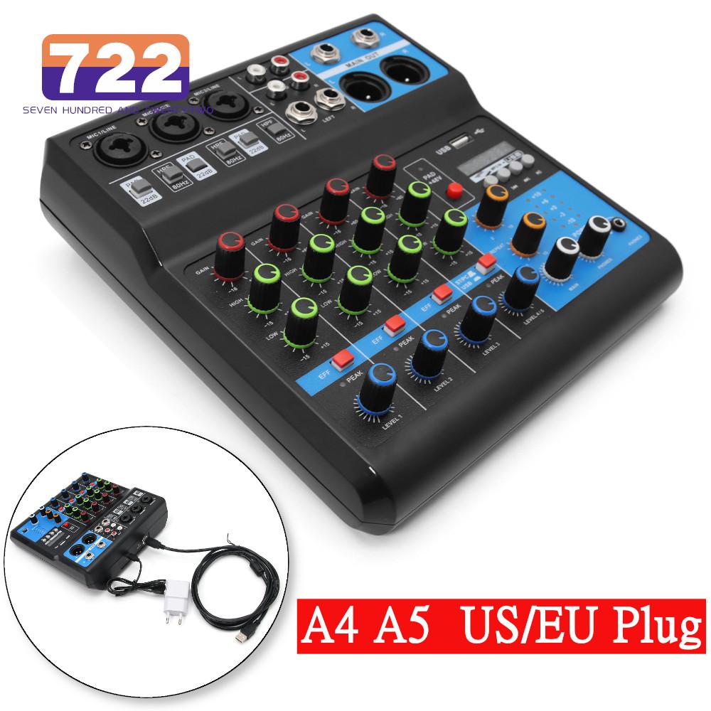HD Audio 4 5 Channel Sound Mixer Professional Portable Console Computer Input 48v Power Live Broadcast A4 A5 Sound Audio Mixer