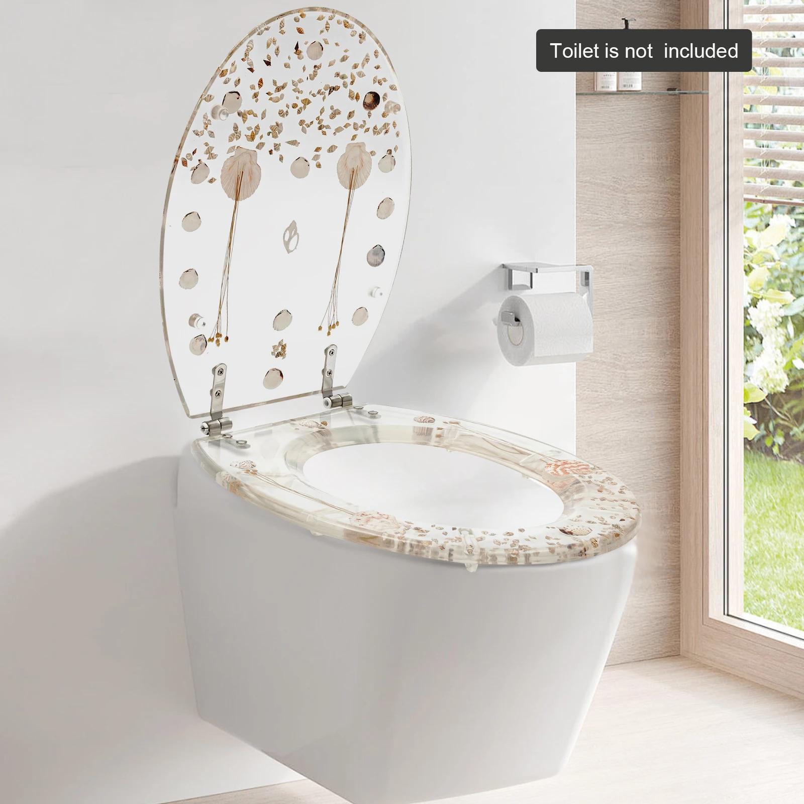 

Прозоре полімерне сидіння для унітазу 16,73 дюйма X 13,98 дюйма Надміцне кругле сидіння з безшумним закриванням та міцними петлями з нержавіючої сталі чистий