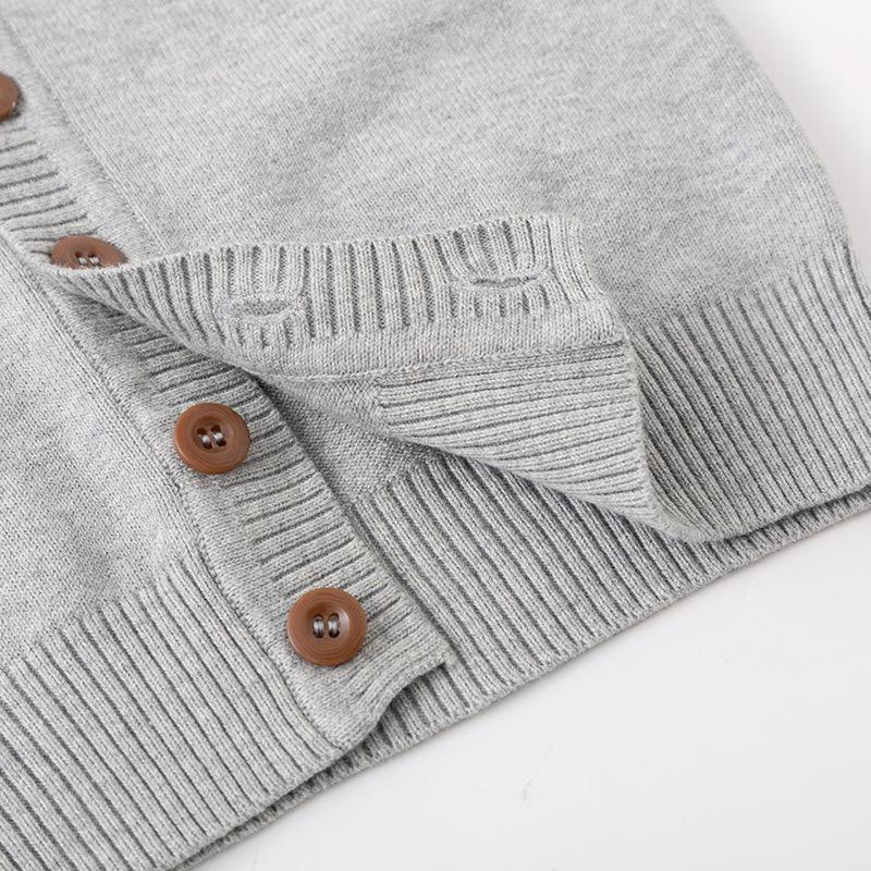 Spring & Autumn Kids' V-neck Knit Cardigan - Boys & Girls School Style Cotton Outerwear
