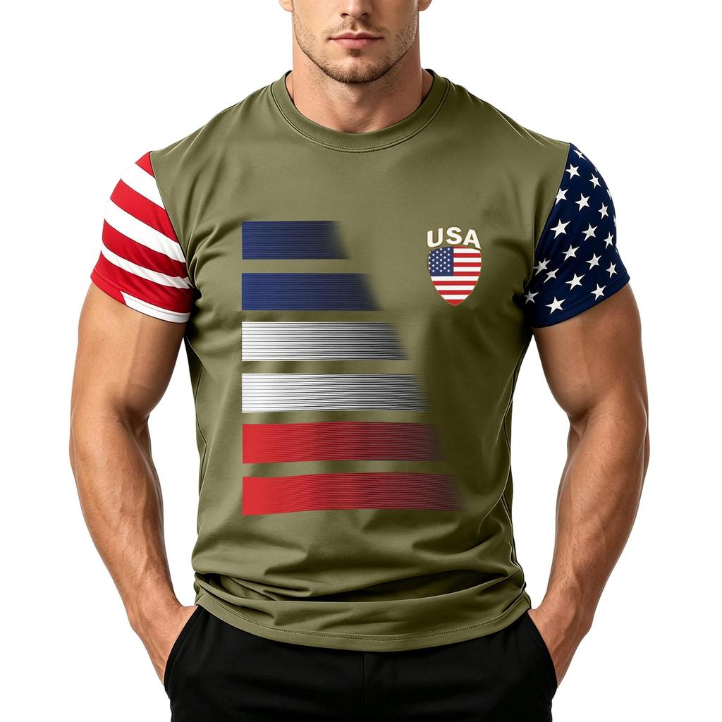 Men’s Short Sleeve T Shirt with USA Flag Print Loose Fit Crew Neck Top Comfortable Summer Casual Daily Wear for Men