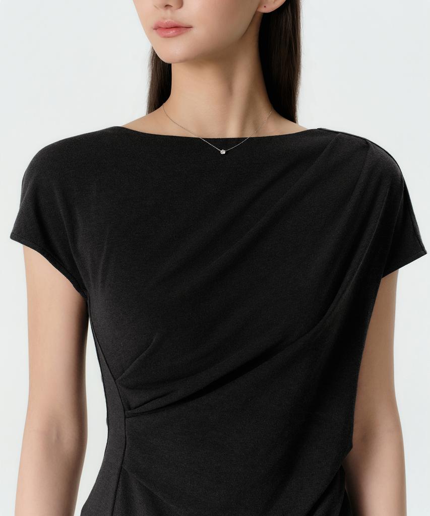 MUSINSA STANDARD WOMAN Women'S Drape Boat Neck T-Shirt [Black]