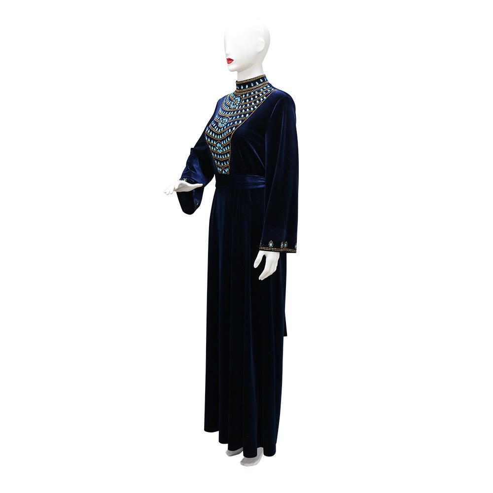 Women's Blue Water Drop Rhinestone Suede Evening Gown Robe