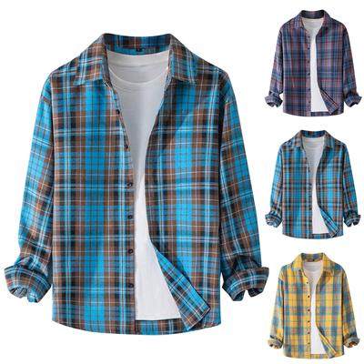 Men's Autumn Button-Down Casual Loose Plaid Long Sleeve Shirt
