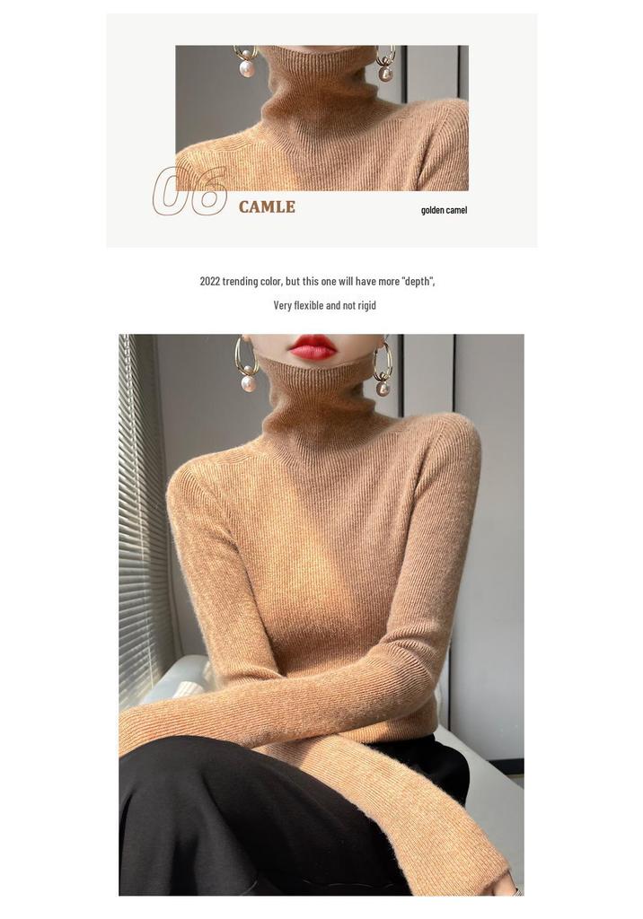 Autumn/Winter Slim-Fit Mock Neck Knit Sweater – Versatile Women's Base Layer