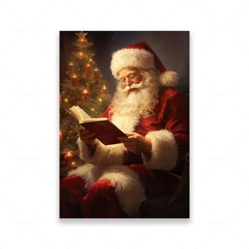Classic Vintage Father Christmas Wall Art  Winter Holiday HD Canvas Print Poster for Living Room  Bedroom Decor