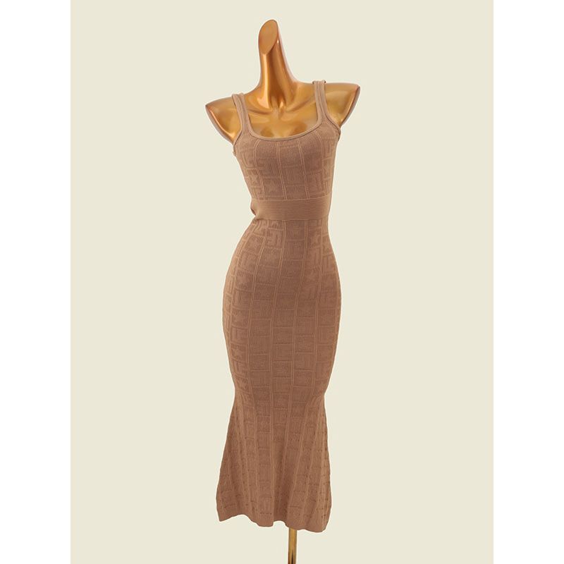 Bajia Style Maze Square Collar Slim Fit Sheath Long Dress Summer Pure Desire Slimming Sexy Knitted Dress