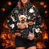 Damenmode Halloween-Print Hoodie mit Haustier-Tasche, Lässiger Pullover Sweatshirt