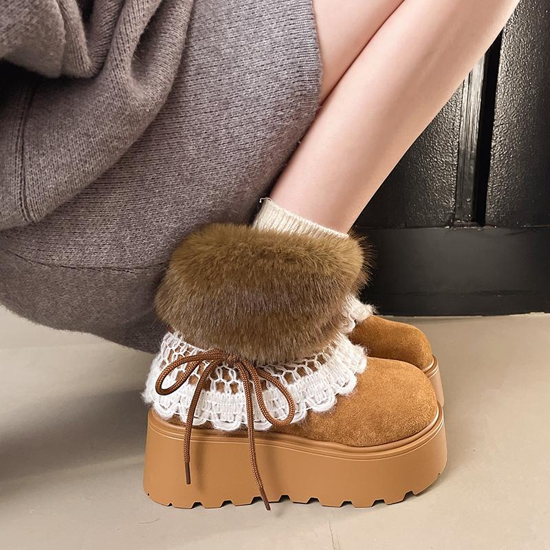 Winter Chunky Plateau Damen Pelzfutter Schneestiefel Warm halten Dicke Sohle Warme Baumwolle Kurze Stiefel Schuhe Zapatos Mujer