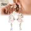 Drop Earrings for Women 1 Pair Flower Dangle Women, Pink Three Dimensional Petal with Rhinestone Teardrop Charm, Statement Jewelry Wedding,