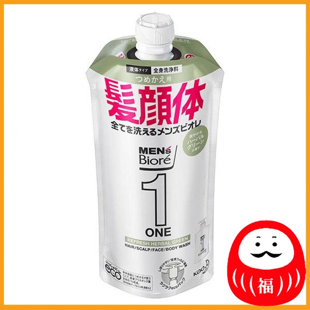 Kao Men's Biore ONE Hair Face Body All-in-One Full Body Wash Herbal Green Fragrance Refill 340ml