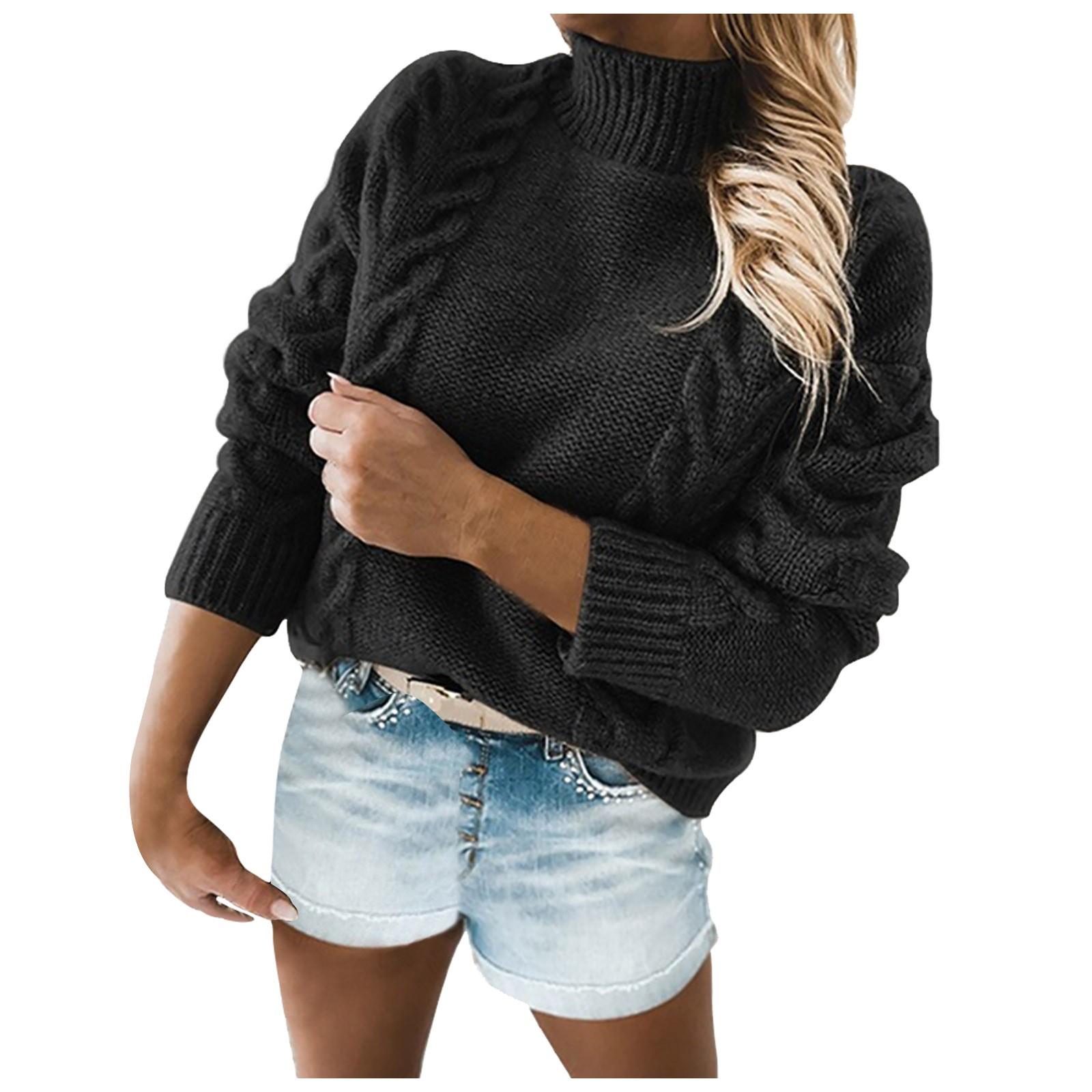 Women s Fashion Winter Solid Color High Neck Long Sleeve Sweater Casual Sweater L 2369₽