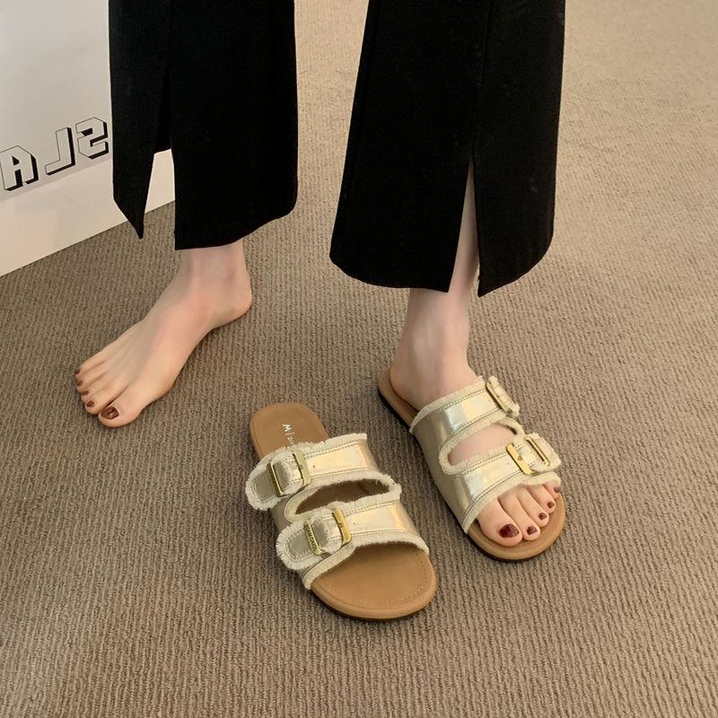 Internet Celebrity Explosion Retro Belt Buckle Slippers Women Summer Wear Platform Muller Shoes Cool Slippers 2025 New