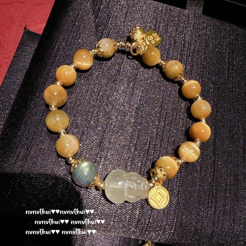 Ancient Gold Chiseled Motto Blessing Bead Citrine Bracelet, New Chinese Style, Gold String Line Car Flower Lace Zircon Bracelet