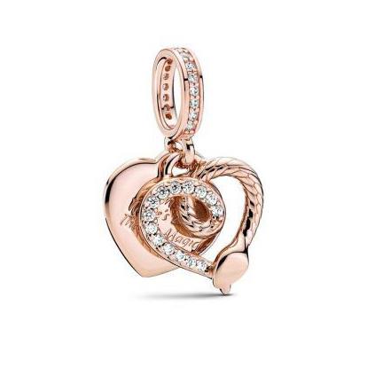 New Authentic Copper Rose Gold Lock An Arrow Through The Heart Charm Suitable For Authentic Wrist Bracelet Accessories Women Jewelry