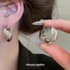 K real gold electroplated silver needle round double-layer stud earrings casual fashion commuting versatile earrings light luxury niche earrings
